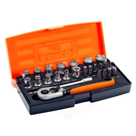 Bahco 1/4" Square Drive Socket Set with Screwdriver Bits/Bit Holder SL25