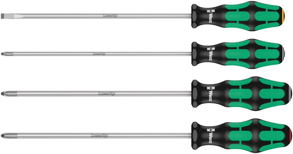 Wera 335/350/355/4 Screwdriver set Kraftform Plus Lasertip 200 mm-long blades, 4 pieces - 05347736002