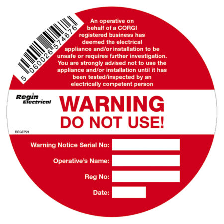 Regin Warning – Do Not Use Sticker REGEP21