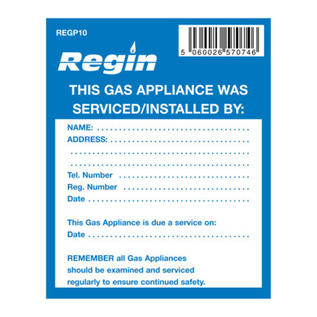 Regin Gas Appliance Serviced Sticker REGP10