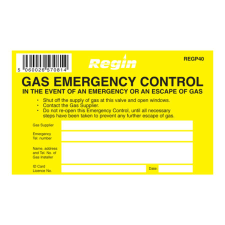 Regin Gas Emergency Control Sticker REGP40