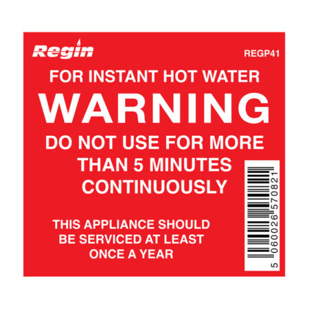Regin 5 Minute Hot Water Warning Sticker REGP41
