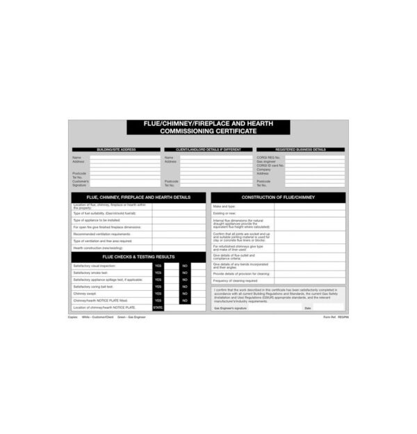 Regin Flue/Fireplace Commissioning Certificates REGP66