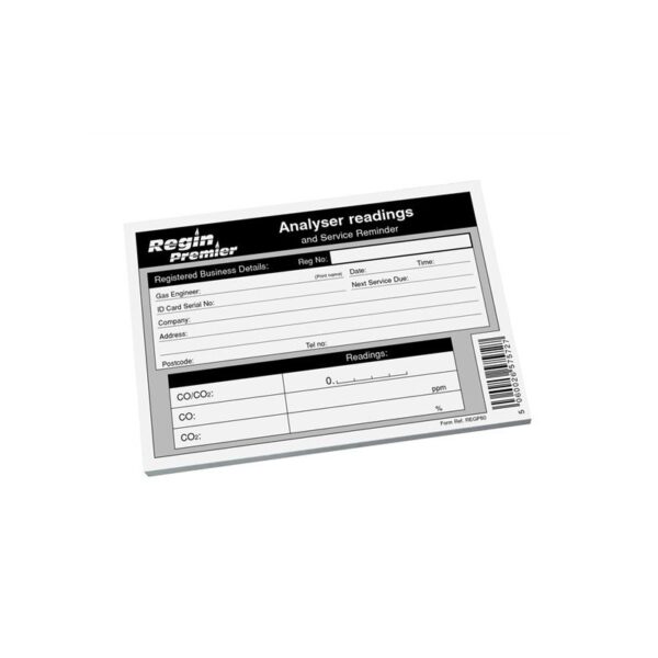 Regin Analyser Readings Record Pad REGP80